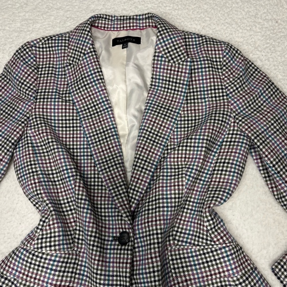 Talbots Women Multicolor Houndstooth Wool Blend Single Button Blazer - Picture 3 of 12